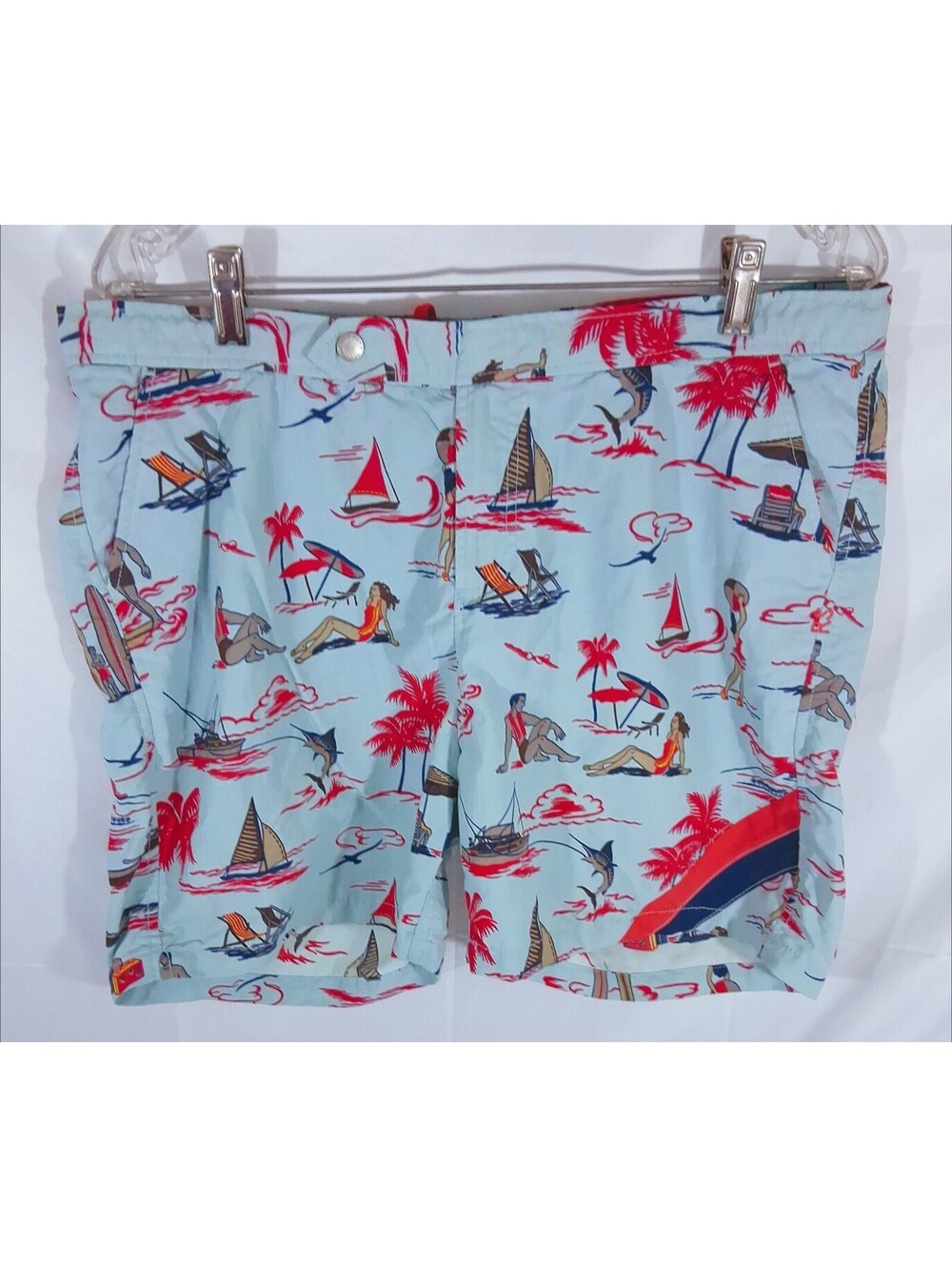 REYN Spooner Hawaiian SWIMMING Trunks 38018 Beach Scenes Waist 36" Length 16"